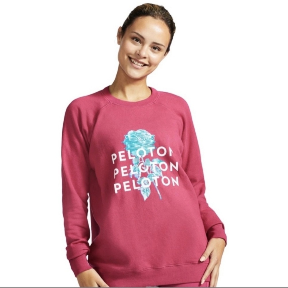 Peloton Sweat Shirt Pink Everyday Oversized Long Sleeve Pullover Logo Size M NEW